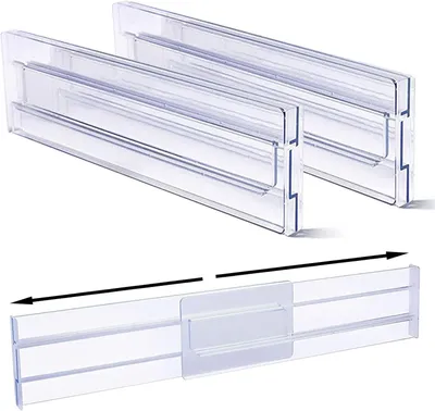 Zdjęcie produktu dla Organizatory do szuflad - Separatory do szuflad - Wkładki do szuflad - Regulowane przegródki - 2 sztuki - Przezroczyste