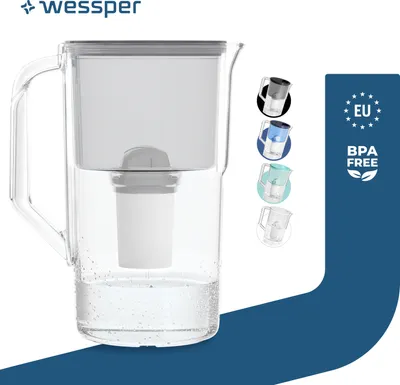 Produktbild von Wessper Wasserfilterkanne 2.8 L Kompatibel Mit Brita Classic , Wasser Filtersystem zur Reduzierung von Kalk, Chlor | + Wasserfilter Grau