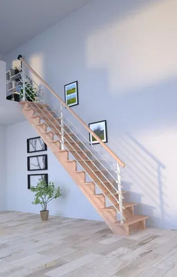 Produktbild von Holztreppe Lindos (Buche) in gerader Ausführung-100 cm-Design Geländer Edelstahl-ohne Setzstufen