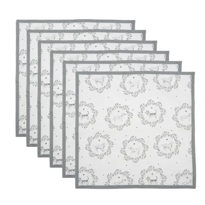 Immagine prodotto di Clayre & Eef Set di 6 tovaglioli in cotone 40x40 cm Bianco Grigio Cotone Cane