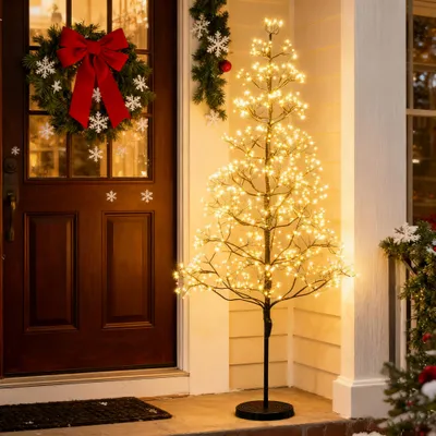Immagine prodotto di COSTWAY Albero luminoso a LED 120 cm, albero di betulla con 800 LED bianchi caldi e supporto in cemento, albero di Natale artificiale, abete, albero di Natale, base nera