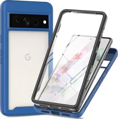 Produktbild von Google Pixel 8 Pro Hülle, Bumper mit Eingebautem Displayschutz 360 Grad Komplettschutz Schutzhülle für Google Pixel 8 Pro Navy blau