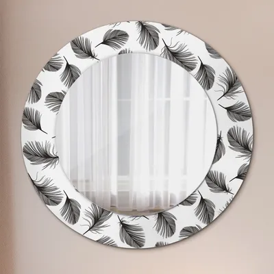 Produktbild von Wohnzimmer Spiegel - Mirror zum Wandspiegel Schlafzimmer – Schminkspiegel - Federn - Rund: Ø50cm