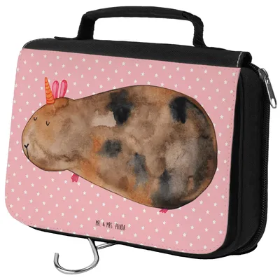 Produktbild von Mr. & Mrs. Panda Kosmetiktasche Einhorn Meerschweinchen - Rot Pastell - Geschenk, beautycase, duschbeutel, Meerhörnchen, Unicorn, Einhörner, Meerschwein, Necessaire