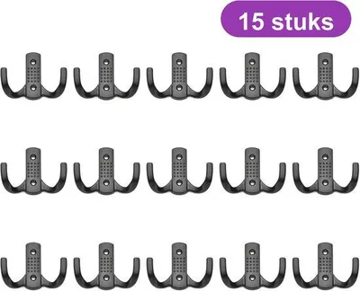 Image de Lot de 15 crochets muraux doubles en métal noir