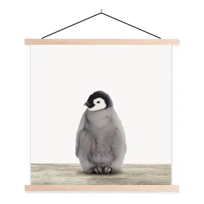 Produktbild von MuchoWow® Textilposter Kinder - Pinguin - Grau - Tiere - Mädchen - Jungen 40x40 cm mit holzfarbenen Rahmen - Posterleiste