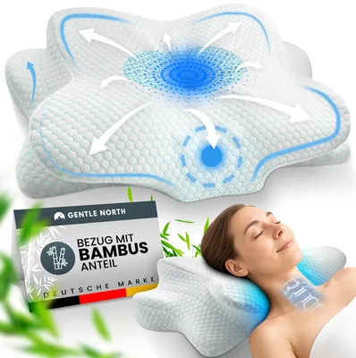 Produktbild von Orthopädisches Nackenstützkissen bei Nackenschmerzen aus hochwertigem Memory Foam - Ergonomisches Nackenkissen - Kopfkissen für Seiten-, Rücken- & Bau