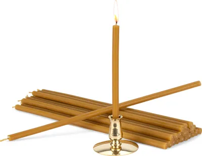 Produktbild von Kerzenhalter mit Stabkerzen gelb Tropffrei L 24,5cm Premium Bienenwachs 40106