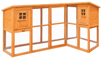 Produktbild von Kaninchenstall Hasenstall aus Holz, 2 Ebenen mit bodenfreiem Freilauf, 2 Leitern, Gitterfenster und Fronttür