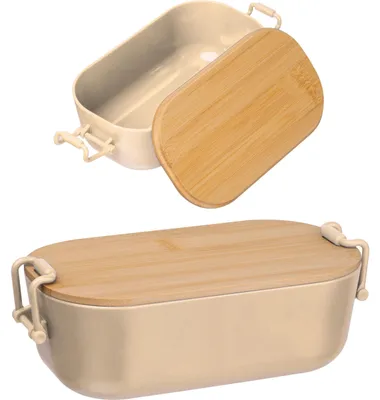 Produktbild von Brotdose / Lunchbox / mit Bambusdeckel und Bügelverschluss / Farbe: beige