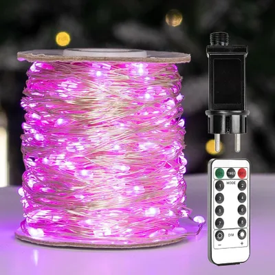 Lichtsnoer 60 m, 600 rosa LEDs, mit Fernbedienung, für Innen