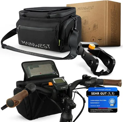 Produktbild von Lenkertasche Fahrrad 6,5L mit Handyfach abnehmbar – inkl. Lenkeradapter für E-Bike – Fahrradtasche Lenker wasserdicht – Airtag Versteck für Diebstahlschutz