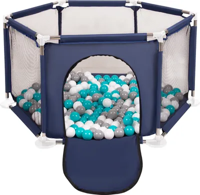 Image de Selonis parc hexagonal avec 100 balles parc pour enfants, bleu:gris/blanc/turquoise