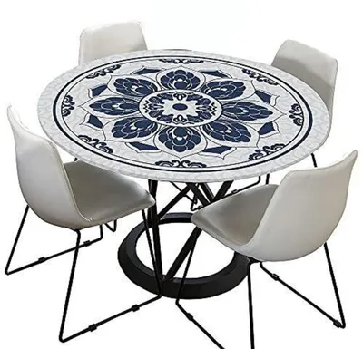 Zdjęcie produktu dla Obrus outdoor, okrągły, 90 cm, zmywalny, wodoodporny, niebiesko-biały