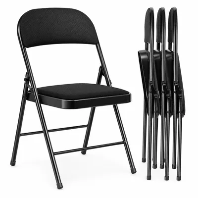 Produktbild von Klappstühle 4er Set Gepolstert, Faltbare Metallstühle bis 204 kg, Vormontierte Klappstühle für Innen & Außen, Garten, Büro, Events, Schwarz, KI-generiertes Bild