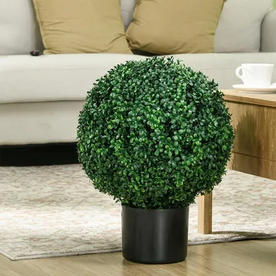 Produktbild von 2er-Set Kunstpflanze im Blumentopf Künstlicher Buchsbäume UV-beständige Zimmerpflanze Dekopflanze Büropflanze für Innen & Außen 52x40cm Grün