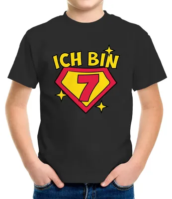 Produktbild von Kinder T-Shirt Superheld Superheldin Geburtstag Alter Motiv lustig Geburtstagshirt Geschenk für Jungen Moonworks® 7 Jahre schwarz 122-128 (7-8 Jahre)