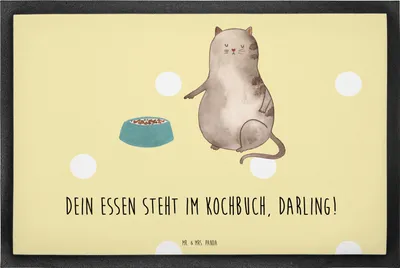 Produktbild von Mr. & Mrs. Panda Schmutzfangmatte Katze Fressen 40 x 60 cm - Gelb Pastell - Geschenk, Fussmatte, Bodenvorleger, Schmutzmatte, fußmatte, Sauberlaufmatte