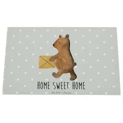 Produktbild von Mr. & Mrs. Panda Hackbrett Bär Zuhause - Grau Pastell - Geschenk, Glas Schneidbrett, Schneidebrett Aus, Teddy, Schneideplatte, Schneidplatte