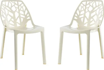 Immagine prodotto di Set di 2 sedie in policarbonato trasparente dal design moderno e ispirato alla natura, robuste e impilabili, ideali per cucina, sala da pranzo, ufficio, bar e ristorante - ZELDA - Avorio