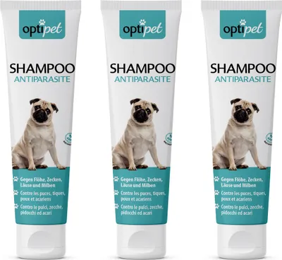 Produktbild von OptiPet 3x250ml Anti-Parasiten-Shampoo für Hunde bekämpft Flöhe, Zecken, Milben, pflegt das Hundefell