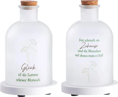 Produktbild von GILDE Dekoobjekt (LED), Flasche, "Gräserstrauß", Gräsermotiv, Spruch, Glas, weiß, , 2 Stück wie abgebildet, H. 20 cm, D. 12 cm 42553