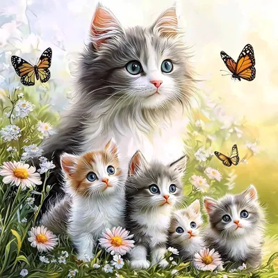 5D Diamantgemälde Kätzchenfamilie, Vollbohrer, DIY, 30x30cm