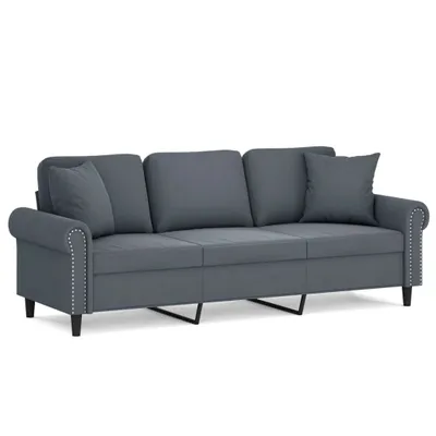 Produktbild von vidaXL 3-Sitzer-Sofa mit Zierkissen Dunkelgrau 180 cm Samt