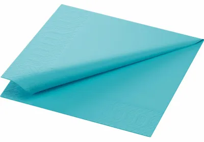 Image de 250 serviettes DUNI, bleu menthe, 3 plis, 33x33 cm, 1/4 de pli 171545