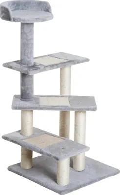 Produktbild von Kratzbaum & Kletterbaum für Katzen - Aktivitätszentrum - 48,5×48,5×100 cm - 4 Ebenen - Holz - Plattformen - Beige und Grau