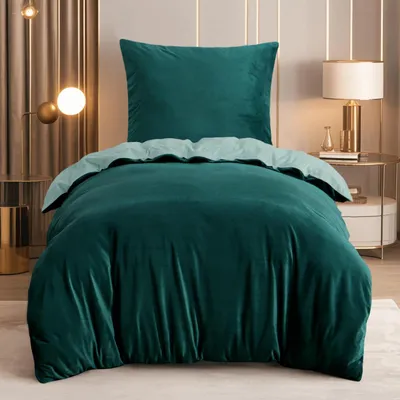 Immagine prodotto di Set di lenzuola 155x220 cm, 2 pezzi, verde chiaro, flanella, pile, lenzuola reversibili con cerniera