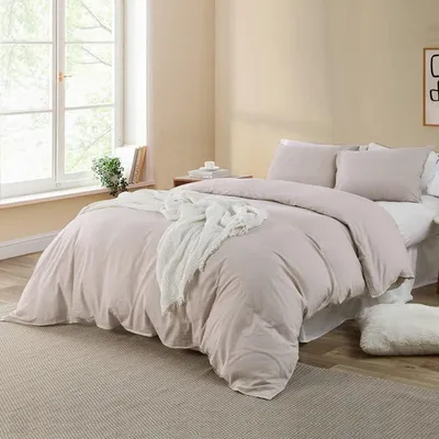 Produktbild von Soifox Bettwäsche Beige 135x200 Mikrofaser Reißverschluss Bettbezug 135x200 Kissenbezug 80x80 cm