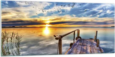 Produktbild von Bilder auf glas - See Brücke - 120x50cm - Glasbilder - Wandbilder - Bilder - Kunstdruck - zum Aufhängen bereit - Wanddekoration aus Glas - Glas Bilder - Wandbild auf Glas - Einteilig - GAB120x50-3963