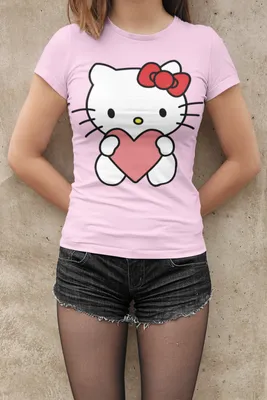 Produktbild von Bio Baumwolle Damen T-Shirt Hello Kitty Hallo Sitzt Katze Süße Katze Lady Cat