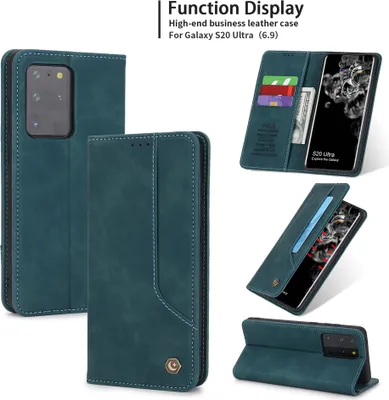 Produktbild von Galaxy S20 Ultra Hülle, LaimTop Retro Kunstledertasche Schutzhülle mit Kartenfach Standfunktion für Samsung Galaxy S20 Ultra Blau