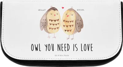 Produktbild von Mr. & Mrs. Panda Organizer Eulen Liebe - Weiß - Geschenk, kosmetiktäschchen, Schminktasche, Verliebt, Kosmetikbeutel, Kosmetiktasche, Kulturbeutel, Pärchen, Liebesspruch