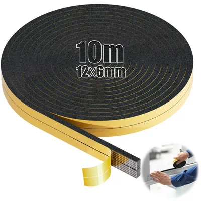 Productafbeelding van Raamafdichtingsstrip - 12 x 6 mm - 10 m - Zwart - 2 rollen