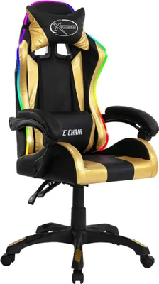 Produktbild von vidaXL Gaming-Stuhl mit RGB LED-Leuchten Gold und Schwarz Kunstleder
