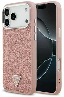 Zdjęcie produktu dla GUESS case passend für IPHONE 17 Pro Max compatible with MagSafe GUHMP17XPFGTSCMP (PU Glitter W/ Triangle Logo) pink