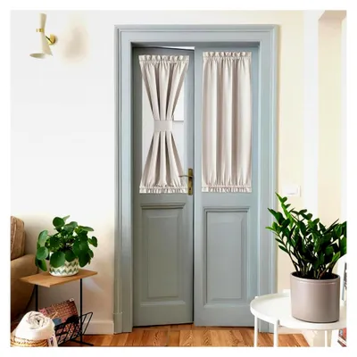 Produktbild von Leinen-Türvorhänge, wärmeisoliert, Verdunkelungsvorhänge für französische Glastüren, B 63,5 x L 101,6 cm, 1 Paneel