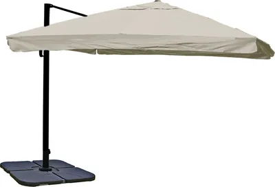 Obrázek produktu pro Gastronomický světelný deštník HWC-A96, 3,5x3,5m (Ø4,95m) Polyester Alu/ocel 25kg  klapka, krémově šedý se stojanem, otočný