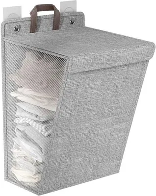 Zdjęcie produktu dla Składany kosz na pranie – z pokrywą – 48 x 36 x 12 cm – z wyjmowaną torbą – do pralni, na kemping
