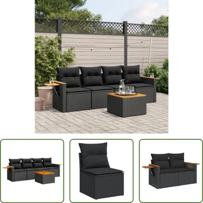 Produktbild von The Living Store 5-tlg. Garten-Sofagarnitur mit Kissen Schwarz Poly Rattan