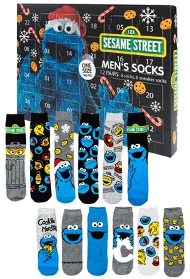 Produktbild von Sesamstraße Adventskalender mit 12 Paar Socken Größe 40-45 für Herren Weihnachtskalender mit Sneakers und langen Socken