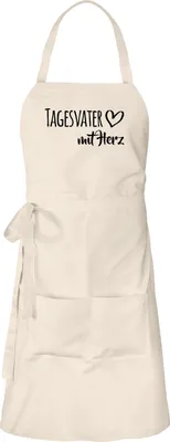 Produktbild von Huuraa Schürze Tagesvater mit Herz Natur mit Taschen Baumwolle Kochschürze Geschenkidee