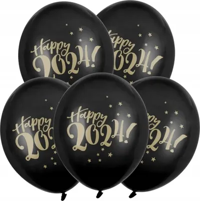 Produktbild von 30cm Ballons Happy 2024! Pastellschwarz 5 Stk.
