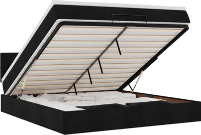 Image de vidaXL Ottoman-lit avec matelas noir 160x200 cm Tissu