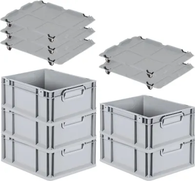 Produktbild von SparSet 5x Eurobox NextGen Economy mit Auflagedeckel und 4x Schiebeschnappverschlüsse Schwarz | Griffe geschlossen | HxBxT 17x30x40cm | 16 Liter | Eurobehälter, Transportbox, Transportbehälter, Stapelbehälter