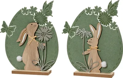 Produktbild von Dekofigur mit Hase und Blume 22,5 cm Filz Holz 1 Stück sortiert
