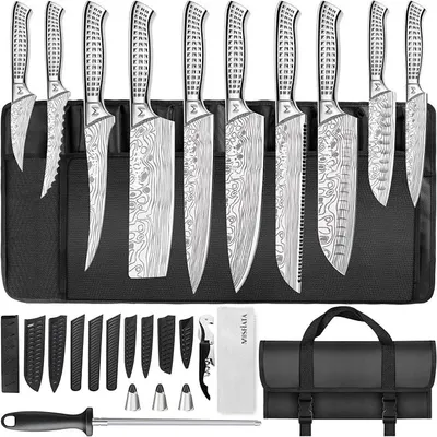 Imagen del producto de Conjunto de cuchillos de cocina profesionales, incluye cuchillos, funda y afilador